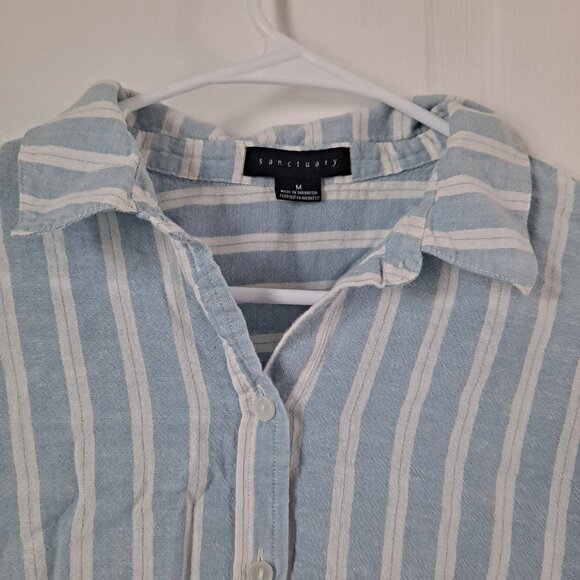 Sanctuary Shirt Womens size m blue & white striped Button Down short Sleeve - Picture 2 of 6